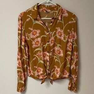 Roxy Brown and Pink Floral Button-Down Shirt